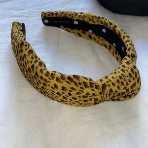 Lele Sadoughi knotted headband in leopard print.